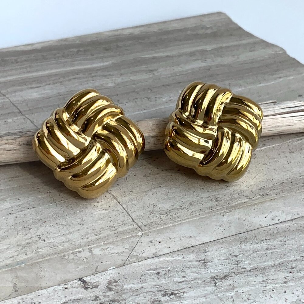 NEW~ Anthropologie Puffed Gold Square Post Earrings